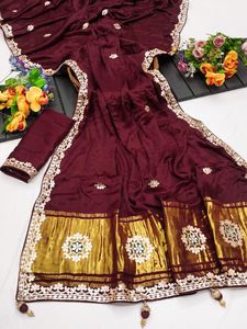 Sari en soie pure fait main Gota Patti, sari traditionnel de qualité supérieure pour les mariages et les festivals, pour femmes - Product Image 2