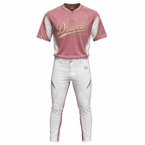Uniforme de Softbol de Lujo Personalizado OEM para Hombre, Jersey Bordado en Oro Rosa Empolvado y Pantalones Blancos, Ropa Deportiva de Alto Rendimiento para Equipos - Product Image 2