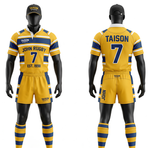 Uniforme de rugby personnalisé, 220 GSM, polyester interlock de qualité supérieure, design à panneaux rouge, noir et blanc, sublimation, broderie, logo par transfert thermique - Product Image 2