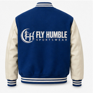 Veste universitaire Fly Humble pour homme, style streetwear, bleue, avec impression de lettres sur la manche, logo au dos, vêtements de sport, imperméable, hiver, pas cher - Product Image 3