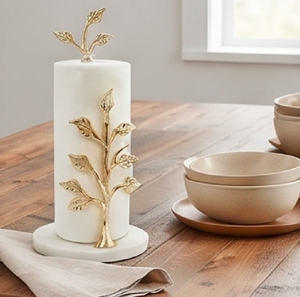 Porte-serviettes en papier design arbre doré avec base circulaire robuste en marbre, support pour rouleau de serviettes de cuisine et salle de bain, utilisation à la maison et au bureau - Product Image 6