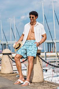 Men Casual <b>Shorts</b> Patchwork Print Elastic Waist Drawstring Beach Summer Holiday Colorful Lightweight White top mens swim beach - Product Image 5