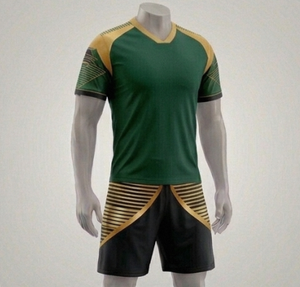 Ensemble de maillot de football pour homme vert et noir à col en V, manches courtes, polyester, taille élastique, respirant, coupe athlétique, toutes saisons - Product Image 2