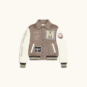 Chaqueta de Béisbol Varsity Personalizada OEM para Hombre, con Cuello Mao, Bordado, de Poliéster/Algodón, para Invierno, con Botones Frontales de Osito de Peluche - Product Image 1