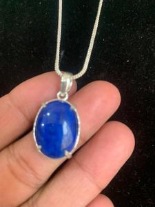 Blue Crystal Oval Pendant Necklace Stone Charm German <b>Silver</b> Jewelry <b>Silver</b> plated Handcraft Top Quality Blue Gemstone Nacklace - Product Image 2