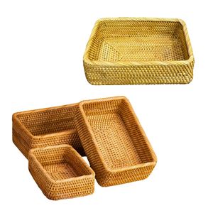 Cesta/Bandeja Rectangular de Mimbre Resistente, Bandejas de Mimbre Hechas a Mano para Almacenamiento en la Cocina - Product Image 1