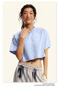 Hauts courts élégants et décontractés pour femmes, 100 % coton, respirants, anti-plis, chemises tendance, logo personnalisé, 305 g/m², vêtements à séchage rapide - Product Image 2