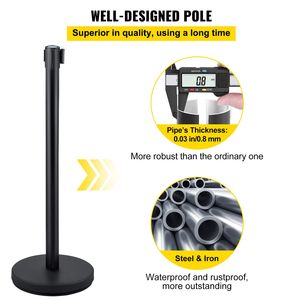 Set di 4 Pali di Controllo Folla con Cinghia Retrattile Nera da 2 m (6,6 piedi) e Tornelli Neri per il Controllo della Folla - Product Image 3