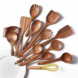 Ensemble d'ustensiles de cuisine en bois gris moderne, 10 pièces, cuillères et spatules en bois de hêtre fabriquées à la main pour ustensiles de cuisine antiadhésifs - Product Image 5