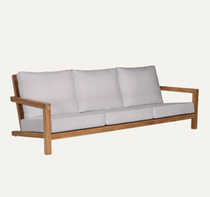 Sofá de Jardín Moderno Tropical de Tres Plazas, Estructura de Madera de Teca Sólida, Cojines Resistentes a la Intemperie, para Sala de Estar, Patio, Terraza, Villa - Product Image 1