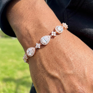 Pulsera de tenis de lujo para mujer de oro macizo de 14K con diamantes naturales de talla brillante y engaste completo pavé, estilo hip hop para fiesta - Product Image 4