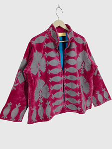Hand Embroidered Floral Pattern Mandarin Collar Jacket Full Sleeve Plus Size Women'<b>s</b> Spring Wear Cotton Boho Chic Style - Product Image 2