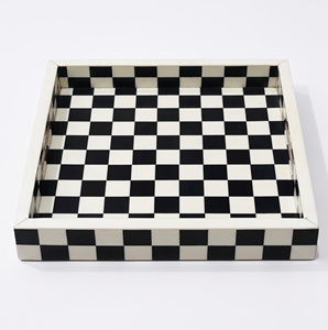 Plateau de service rectangulaire en os incrusté fait main, assiette décorative à carreaux pour la maison, le restaurant et l'hôtel - Product Image 1
