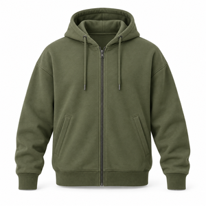 Sweat à capuche zippé pour homme avec cordon de serrage, poches avant, poignets et ourlet côtelés, couleur unie, vêtement d'extérieur décontracté style streetwear - Product Image 4
