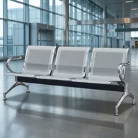 Canapé de bureau moderne à trois places en acier inoxydable avec accoudoirs pour salle d'attente, réception scolaire, hall, aéroport, hôpital