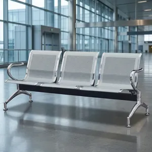 Three Seater Stainless Steel Office <b>Sofa</b> Waiting <b>Bench</b> with Armrests for Reception Lobby Airport Hospital Seating - Product Image 2