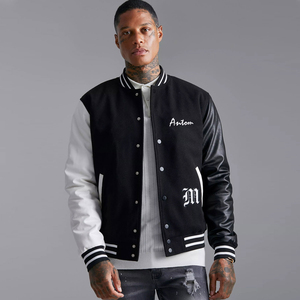 Custom Logo Embroidery Black White Varsity <b>Jacket</b> <b>Men</b> Wool Leather Sleeve Letterman <b>Baseball</b> Bomber Streetwear Wholesale - Product Image 1