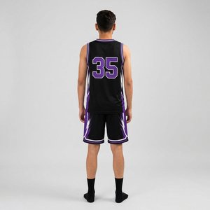 Ensemble de maillot de basket-ball pour homme Sulabi, noir et violet, col en V, sans manches, impression sublimée, numéro 35, nom de l'équipe, coupe athlétique - Product Image 6