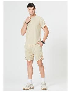 Ensemble de jogging deux pièces pour homme, manches courtes, couleur unie, logo personnalisé - Product Image 3
