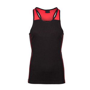 Débardeur de sport pour homme, couleur personnalisée noir et rouge, 100% coton, respirant, séchage rapide, col rond, tricoté, sans manches - Product Image 2