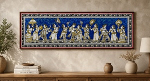 Obra de arte tradicional india Pattachitra, hecha a mano, con la imagen del Señor Krishna en la procesión real, para colgar en la pared de la sala de estar. - Product Image 2