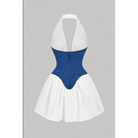 Robe midi en jean bicolore à col en V, style corset, également appelée robe skater patchwork multi-matériaux, streetwear d'été