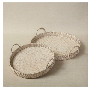 Plateau de service rond en rotin écologique, artisanat de haute qualité, design moderne pour le Ramadan et les occasions de mariage, prix bas - Product Image 1