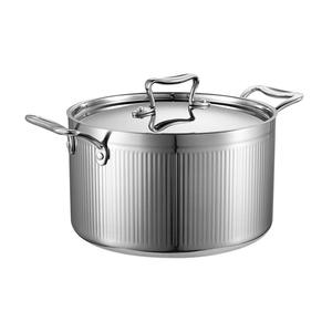 Stainless Steel Soup <b>Pot</b> With Lid Double Handle Vertical Stripe Design Dishwasher Safe <b>For</b> Gas And <b>Induction</b> Cooker - Product Image 1