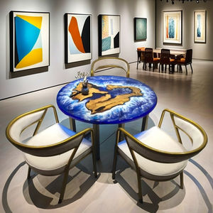 Table à manger rectangulaire moderne en résine et bois d'acacia avec époxy, design étanche pour les célébrations de mariage et d'anniversaire - Product Image 4