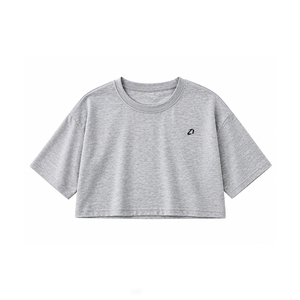T-shirt court ample gris chiné à logo personnalisé, épaules tombantes, manches courtes, pour femmes, en coton épais uni, vente en gros - Product Image 5
