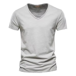 Vente en gros d'usine, t-shirts pour hommes personnalisés, nouveau design, coupe classique, col en V, respirant, séchage rapide, 100% coton, fibre de bambou, toile 240g - Product Image 2
