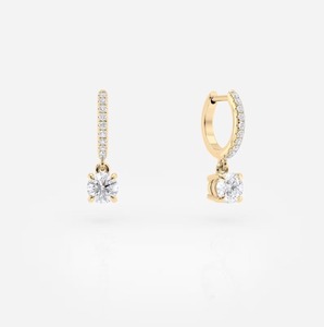 ต่างหูแบบห่วงทอง 14k ประดับเพชรแล็บโกรว์_ D-F_VS1-VVS2 ทรงหยดน้ำ - Product Image 3