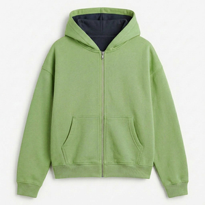 Two Tone Contrast Panel Full <b>Zip</b> <b>Up</b> Hooded Outerwear <b>Men</b> Multi Color Block Fleece Extra Durable Cotton <b>Top</b> - Product Image 1