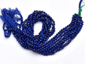 Cuentas redondas microfacetadas de lapislázuli AAA+ de 3mm-4mm, cuentas de piedras semipreciosas de lapislázuli azul natural para la fabricación de joyería. - Product Image 1