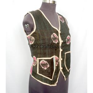 Handmade Vintage <b>Kantha</b> Quilted Printed Logo 100% Pure Cotton Breathable Spring/Autumn Vest Women Boho Style Regular Waistcoat - Product Image 3