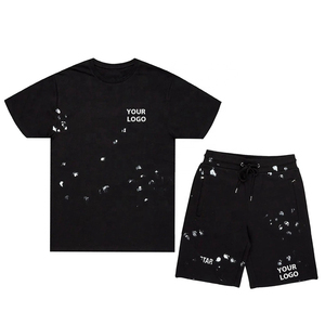 Conjunto de camiseta de manga corta y pantalones cortos de estilo casual para hombre, 100% algodón, con logo estampado, atuendo de verano. - Product Image 6