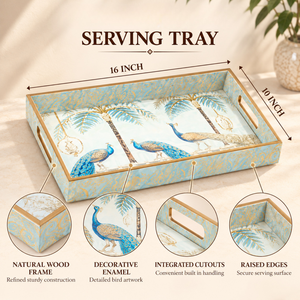 ถาดเสิร์ฟลายยูนิคเคลือบสีรุ้งรูปนกยูง |   ถาดไม้ธรรมชาติทรงสี่เหลี่ยมผืนผ้า มีหูจับ ขอบยกสูง สำหรับเสิร์ฟอาหาร ชา กาแฟ งานแต่งงาน - Product Image 5