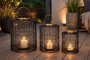 Metal <b>Lantern</b> Black and <b>Gold</b> Modern Boho <b>Lantern</b> with Glass Insert 3 Sizes Wire <b>Lantern</b> for Living Room Patio Balcon - Product Image 3