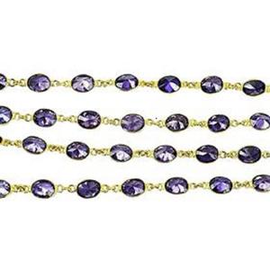 Conectores de Bisel con Gemas de Cuarzo Amatista de Forma Ovalada, Cadenas de Plata de Ley 925, Cadena de Gemas de Amatista Ovalada - Product Image 1