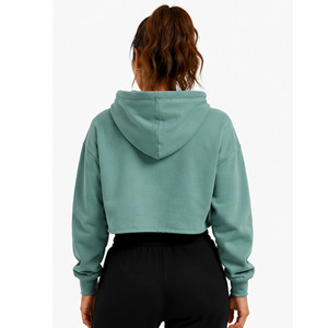 Private Label 2026 Custom Design <b>Women</b> Cropped Hoodie <b>Green</b> Embroidered Letter Casual Autumn Wear Long Sleeve Hooded Sweatshirt - Product Image 4