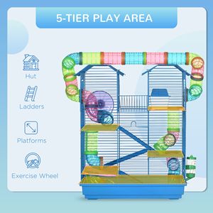 Cage à hamster à 5 niveaux de 18,5 pouces avec tubes et tunnels, cage pour petits animaux pour gerbilles et rats, avec bouteille d'eau, gamelle et roue d'exercice - Product Image 3
