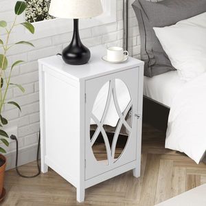 "White Carved Single Door <b>Bedside</b> <b>Table</b> with Smoked <b>Mirror</b> 38x33x60cm Density Board Spray Paint Finish" - Product Image 3