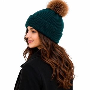 Bonnet unisexe en tricot côtelé doux, avec revers plié, style classique, couleur vert-bleu foncé, pour l'hiver, tissu de qualité supérieure - Product Image 3