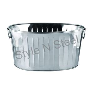 Cubo ovalado grande de metal para vino y cerveza de acero inoxidable con diseño de rayas para fiestas y bebidas - Product Image 2