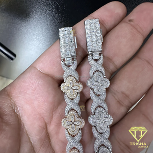 Elegant Iced Floral Chain <b>Bracelet</b> With Marquise Moissanite Center Stones <b>Infinity</b> Links And Baguette Cut Stone Lock - Product Image 6