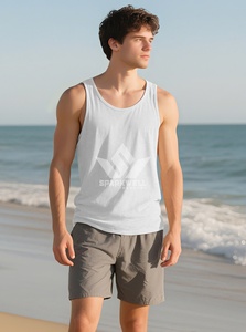 <b>Men's</b> Solid <b>Black</b> Knitted Tank Top O-Neck Sleeveless Plain Dyed Breathable Casual Gym Fitness Training Athletic Sports <b>Vest</b> - Product Image 3