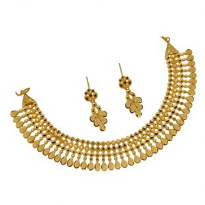 Ensemble de collier en or massif 22 carats pour femmes, ensemble de bijoux de mariée indiens traditionnels avec boucles d'oreilles assorties, or fait main - Product Image 2