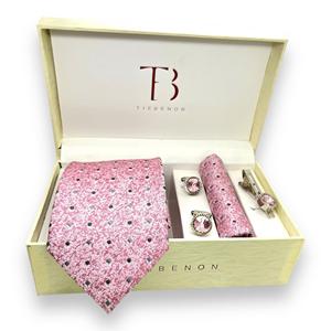 Ensemble cravate et pochette de costume à pois rose et gris |   Formel en jacquard pour homme |   Cravate de mariage pour homme |   Boîte cadeau Hanky Accessoire de mode - Product Image 2