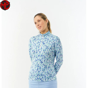 Haut de sport de golf imprimé à manches longues pour femme, col zippé respirant à motif floral, personnalisable avec logo ODM, en nylon, pour tenue d'équipe - Product Image 2