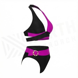 Ensemble de yoga 2 pièces imprimé papillon bleu avec finition dorée, body à col en V profond et jupe portefeuille longueur genou - Product Image 3